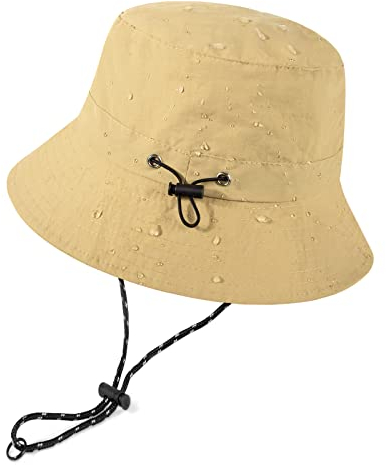 Voqeen Sonnenhut Fischerhut Damen Herren Outdoor Faltbar Anglerhut Sonnenschutz Wasserdichter UPF 50+ Unisex Sommerhut Wanderhut Regenhut 54-62cm,Khaki