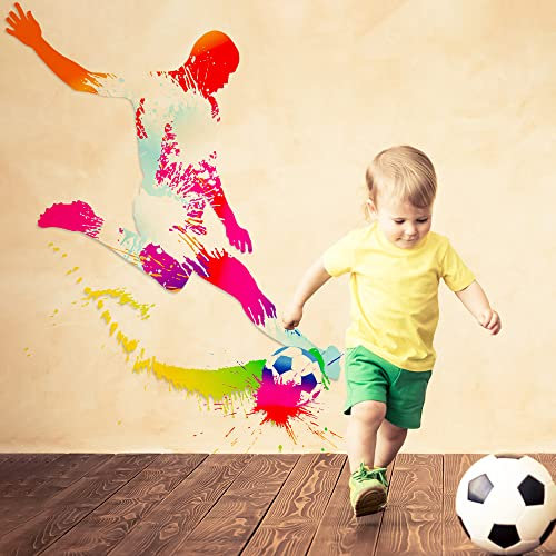 SITAKEGS Soccer Ball Sticker, 38.9×61inch Football Wall Stickers Football Player Kick Wall Sticker Decal, Watercolor Soccer Player Art Decal for Boy Walls Bedroom Living Room Home Decor