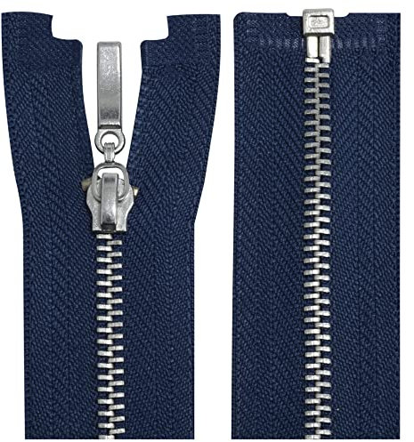 Aerzetix - C64650 - Set di 2 Cerniere Lampo Metalliche N°3 50cm separabile Cromato - tiretto Decorativo - Colore Blu Scuro - Rete cursore merceria Abbigliamento Cucito