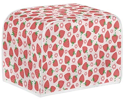 STUOARTE Flower Strawberry Print Toaster Covers 2 Slice Wide Slot Dustproof Toaster Cover Fingerprint Protectors and Greasy Protection Anti-sputtering Machine Washable Women Gift, Pink