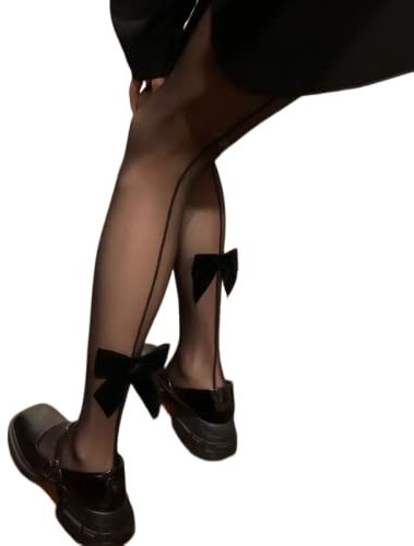 VRTTAA Medias Rejilla para Mujer - Medias De Red Sexy De Verano Moda Volver Línea Vertical Bowknot Negro Corte Dulce Pantimedias Transparentes Lencería Anti-Gancho,Black,45Kg-85Kg