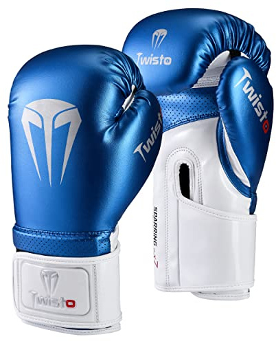 Twisto Guantes de boxeo Sparring X7 Pro Series, Muay Thai Kickboxing Pro Heavy Training, guantes de bolsa, guantes de lucha, MMA Gym Fitness, hombres y mujeres 10 12 14 16 onzas (azul metálico, 16 oz)