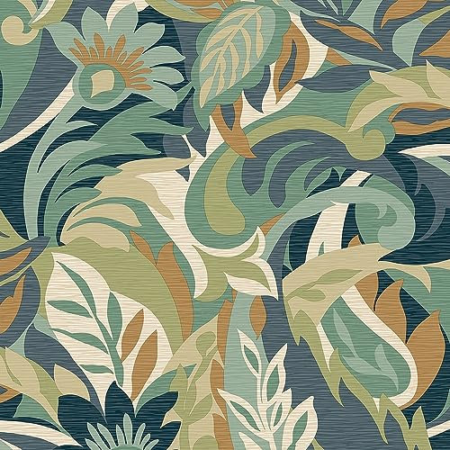 Belgravia Decor Casa Leaf Wallpaper - Modern Wallpaper for Living Room, Bedroom, Fireplace - Decorative Luxury Floral Wall Paper with Leaves & Flower Pattern (Green)