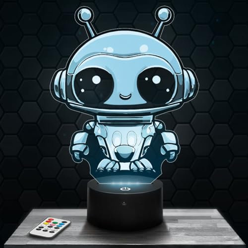 Nachtlicht für Kinder Roboterdeko kinderzimmer. Geschenk Weihnachten Junge 4, 5, 6, 7, 8, 9, 10 Jahre. Nachttischlampe Roboter Künstliche Intelligenz