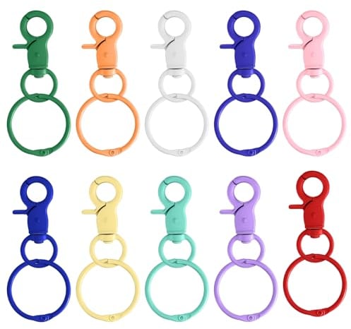 JJWUYUE 30mm Schlüsselringe mit Karabiner, 10 Stück Schlüsselanhänger Ringe, 360° Drehbar Schlüsselanhänger Karabinerhaken mit Drehgelenk Basteln Selber Machen Schlüsselringen, Bunt