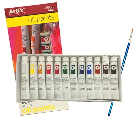 JYC CREATIVE Ölfarben, 12 Farben + 1 Pinsel, Ölfarben, Ölfarben zum Malen von Bildern, Öl für Bastelarbeiten und Kunstprojekte, Geschenk zum Basteln (Ölgemälde)