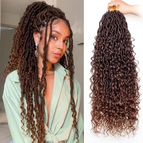 Mscat 8 Packs Ombre Goddess Faux Locs Crochet Hair Soft Locs With Curly Ends Pre-looped Synthetic 24Inch Bohemian Locs Crochet Braids Hair Extensions (12Strands/Pack T30#)