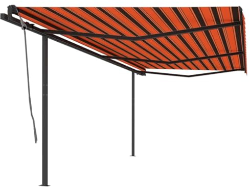 Terrassen-Markisen,Terrassen-Markisengelenkarmmarkise Einziehbar Mit Pfosten 6x3 M Orange Andbraunideal FüR Den Einsatz Im Freien, FüR TüRöFfnungen, Terrassen, Balkone