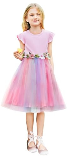 PATPAT Abito da Festa per Ragazze Senza Maniche, Abiti da Principessa in Tulle con Ricami a Fiori, Abito da Ballo tutù per Matrimonio Compleanno Spettacolo Battesimo Banchetto FESTIVITÀ