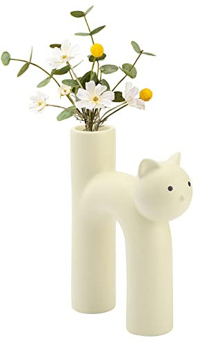 Blumenvase in Katzenform, Künstlerische K?tzchen-Dekorvase, Moderne Nordische Vase für Blumenknospen, Hydrokulturpflanzen, Tafelaufs?tze, Wohnzimmer, Küche, Büro (Wei?)