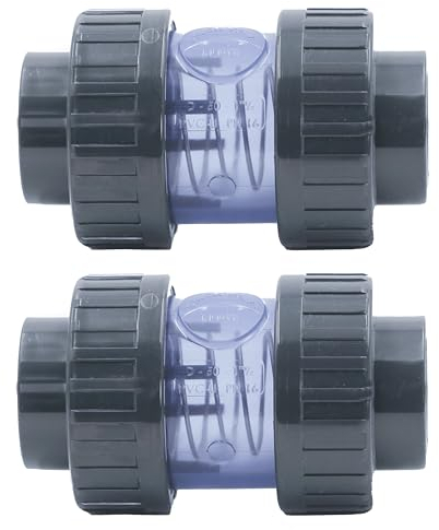 HAF® Valvola di ritegno in PVC trasparente con 2 manicotti adesivi da 50 mm, valvola di ritegno conica in PVC grigio, adatta per tubi della piscina e molto altro ancora... Qualità: Made in Europe,