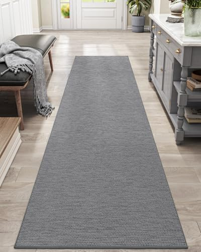 DEXI Dünner Läufer für den Eingangsbereich, 60 x 200 cm, Grau | Flaches Profil, schmutzfangender und saugfähiger Eingangsteppich für Haus, Küche, Schlafzimmer, Waschküche
