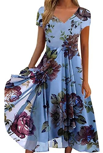 Robe Femme Enceinte Fleurie Robe Legere Fluide Femmes Été À Manches Courtes Robe Imprimé Tuniques Ample Chemise Longue Robe Robe Ete Femme Mi Longue