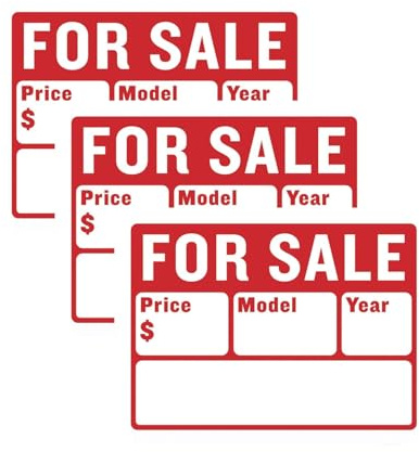 THE UM24 Car For Sale Sign, 9x12 inch, Vinyl, White-Red, 3PC Signage