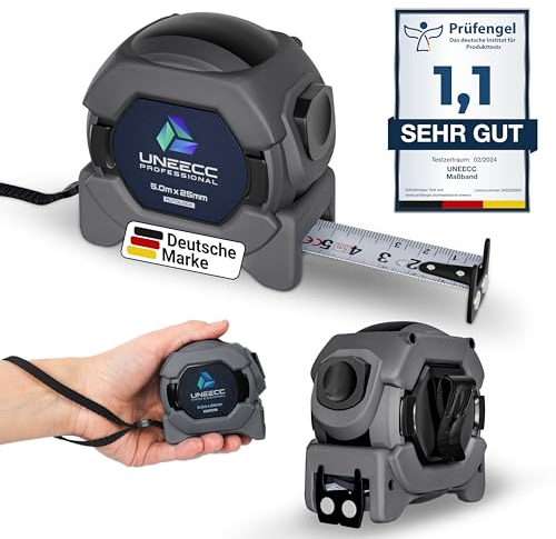 UNEECC Professional Maßband 5 m | Auto Lock - Automatische Band Verriegelung | Bandmaß 5m | Magnethaken | Massband | Extrem Robust | Rollbandmaß