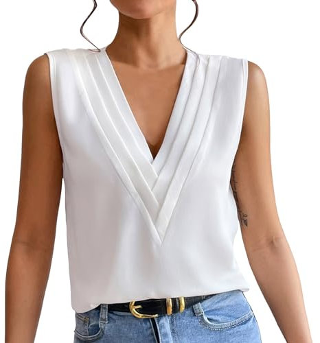 Gilet Costume Femme Grande Taille, DéBardeur Femme Sexy,Debardeur Femme Chic Et Elegant Couleur Pure Col V Camis DéContracté LéGèRe Confortable T Shirt Respirant sans Manches Basique Tendance Tops