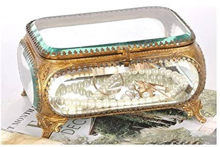 Schmuck Box Schmuckschatulle Klarglas Schmuckschatulle Ring Ohrring Halskette Schmuck Aufbewahrungsbox Goldene Schmuckschatulle Mit Deckel Damen Schmuckkasten(Color:B)
