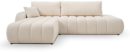 KEF Ecksofa Bella - Couch mit Schlaffunktion - Big Sofa L Form mit Kunststoffbeine - Schlafcouch mit Bettkasten - 276x88x176 cm - Beige - Linke Seite
