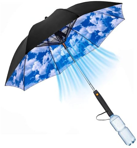 Umbrella with Fan And Mist Spray | 3in 1 Umbrella with Fan | UV Blocking Umbrella | Portable Misting Fan Umbrella | USB Rechargeable Umbrella for Heat Protection, for Summer Travel, Beach, Sports