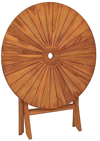 Canditree Table de Jardin Pliante en Bois de Teck, Table de Salle à Manger Extérieur Ronde Pliable avec Trou de Parasol