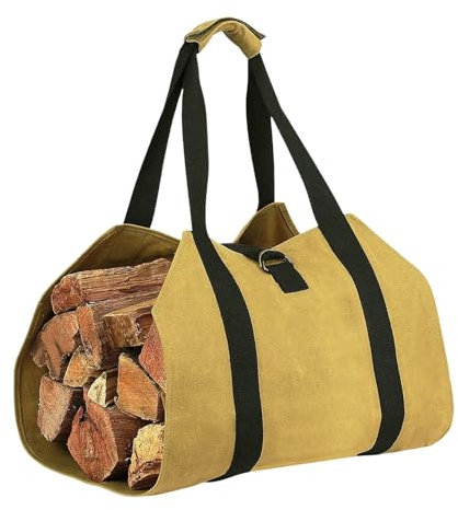 Firewood storage bag Log handling box Carrying bag with handles Scratch and stain resistant Strong load bearing Foldable design firewood bag (Khaki)