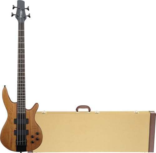 Rocktile Pro LB104-N LowBone E-Bass Hardcase Set - 4-Saiter, Lindenholz Korpus, durchgehender Ahornhals - Rosenholz Griffbrett Bassgitarre - 2 Humbucker Tonabnehmer - Natur