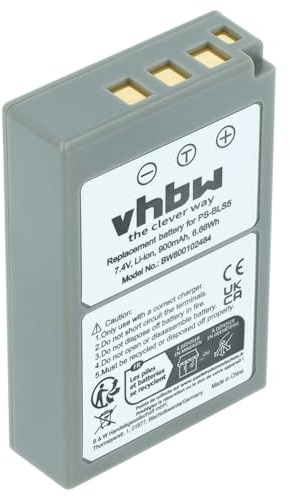 vhbw 1 x Battery Compatible with OM System OM-5 Camera (900 mAh, 7.2 V, Li-Ion)