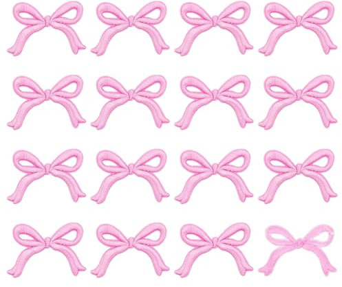 FINGERINSPIRE 100Pcs Bowknot Cloth Patch 4.2x6cm Iron on Bow Applique Patches Computerized Embroidery Bow Knot Patch Pink Clothing Repair Appliques for Jeans Coat Bag Hat Shoes Decoration