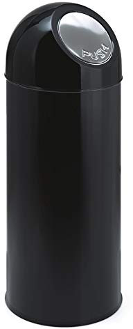 PROREGAL Klassischer Abfallbehälter mit Pushdeckel und Inneneimer | 55 Liter, HxBxT 84x31x31cm | Metall | Schwarz