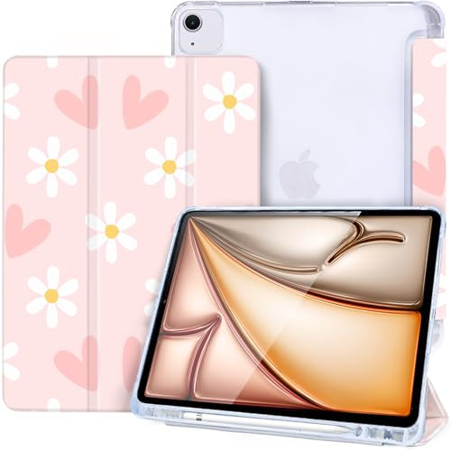 Vozehui Funda para iPad Air de 13 pulgadas M2 2024 con soporte para lápices, compatible con Touch ID, encendido y apagado automático, funda para iPad Air 13 2024, flor de amor