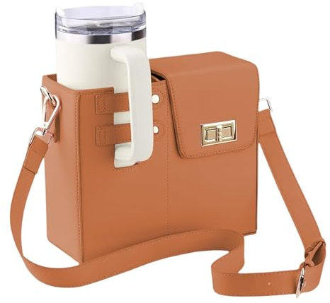 Sac de Transport de Bouteilles D'eau pour La Coupe Stanley, Porte-Bouteille Multifonctionnel avec Bandoulière Réglable, Sac de Transport de Bouteilles D'eau Portable pour L'extérieur (Marron)