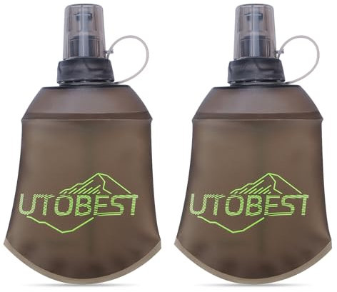 UTOBEST Soft Water Bottle 150ml - 2 Pack Collapsible Soft Flask - Leakproof, Foldable, Food-Grade TPU, BPA Free, Easy to Clean, Handheld Running Water Bottle for Hiking Cycling Climbing Marathon