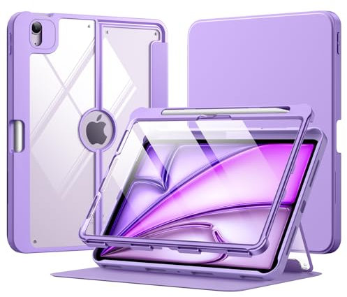 MoKo for iPad Air 11 Inch Case 7th/6th Generation M3/M2 2025/2024, iPad Air 5th/4th Gen Case 10.9 Inch 2022/2020 with Pencil Holder, Screen Protector, Lens Protector, Magnetic Multi Angle, Purple