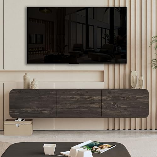 Uniqtrio Floating TV Unit, Floating TV stand Cabinet, TV Units for Living Room 75 inch TVs, TV Stand Unit, TV Table, Media Wall Unit, TV Stands for Living room Entertainment Wall Unit (Black Oak)