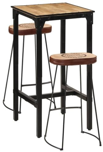 LAPOOH 3-TLG. Bar-Set Raues Mangoholz und Metall, Bartisch Mit Barhocker Set, Hochtisch Mit Stühlen Set, Esstisch Mit Stühlen, Küchentheke Mit Hocker - 3216419
