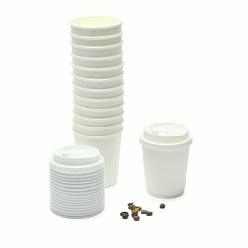London Coffee Cups 8oz (227ml) Disposable White Paper Coffee Cups with Lids, Double Wall Takeaway Coffee Cups, Sturdy & Leak Proof, Perfect for Hot/Cold Drinks, Party Drinks (8oz, case of 50)