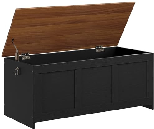 HOOBRO Storage Chest, 120 cm Retro Storage Bench, Wooden Storage Trunk with Lift Top, Large Toy Chest Storage Box, Multifunctional Entryway Organizer, for Living Room, Black and Walnut EBH412CW01