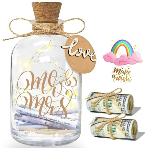 Daover LED Flaschenlicht Hochzeit, Hochzeitskasse Spardose, Dekoflasche mit LED Lichterkette, Hochzeitsgeschenke Geld Leuchtflasche für Frisch Verliebte Geburtstag Hochzeit Weihnachten Geschenke