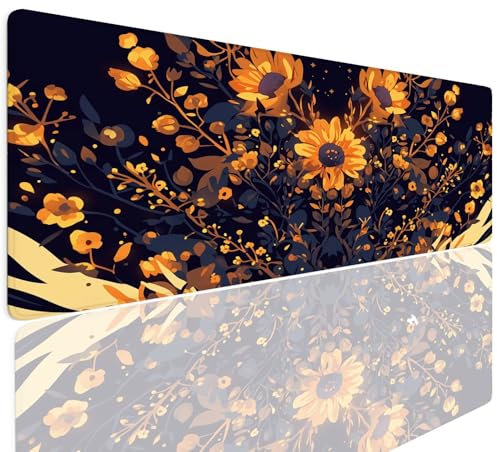 Tapis de Souris Gaming XXL 1600x800x4mm Grand Sous Main Bureau, Gamer Mouse Pad Base en Caoutchouc Antidérapant Étanche Mouse Mat Accessoire Bureau pour Ordinateur PC Jeux étude Maison Flower 4-463