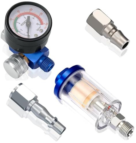 Xiciki Air Compressor Regulator Spray Gun Filter, Pressure Regulator Compressor Water Trap 1/4 Inch Spray Paint Gun Air Pressure Gauge for Spray Gun