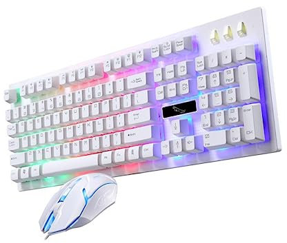 HOMSFOU Kit De Teclado Mecánico Gaming y Ratón USB Ergonómico Iluminación Táctil