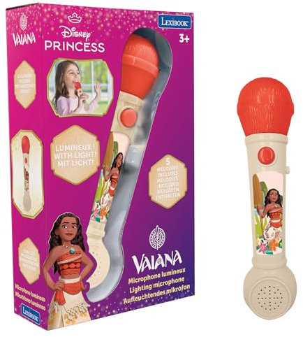 Lexibook, Vaiana, Leuchtendes Mikrofon für Kinder, musikalisches Spielzeug, integrierter Lautsprecher, Lichteffekte, Demo-Melodien enthalten, Beige/Rot, MIC80VN