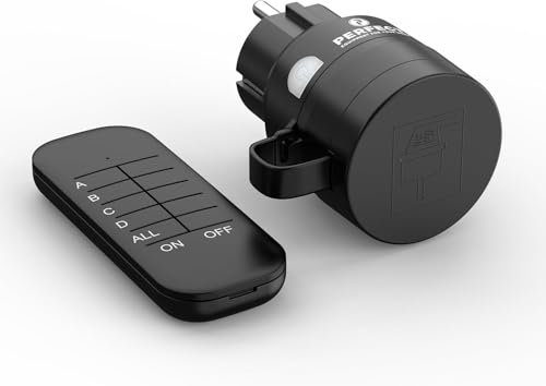 Perfect Funksteckdosen mit Fernbedienung Aussen, 1 x Steckdose mit Funkfernbedienung, 2300 Watt, 230V Outdoor Set, 30m Reichweite, IP44, Stromsparen, Schwarz