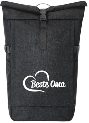 Huuraa Kurierrucksack Beste Oma Herz 30-44 Liter Black Melange Fairtrade Rolltop Rucksack Geschenkidee
