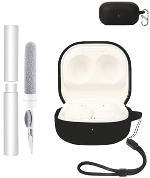 Case for Samsung Galaxy Buds Core Earbuds,toergy Shockproof,Waterproof,Soft and Slim Silicone Cover with Lanyard & Keychain & Cleaner kit,Black
