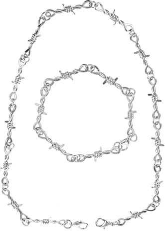 Telooco Set Collana e Bracciale in Filo Spinato Punk Gothic, Accessori Versatili per Uomo e Donna