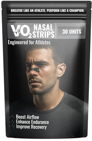VO₂ Nasal Strips | Bandes nasales sport premium noires – 30 unités, maintien 6h+, respiration améliorée, running, cyclisme, fitness, HYROX, salle, hypoallergéniques, sans médicament