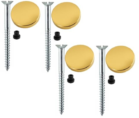 Lot de 4 capuchons décoratifs plats en laiton poli de 20 mm – Lot de 4 vis miroir en zinc de 50 mm avec rondelles en caoutchouc, étanches et antirouille