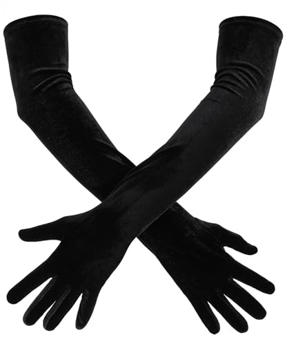 21 Black Long Velvet Gloves Flapper Long Opera Gloves for Women Fancy Glove for Halloween Wedding Dress Party Evening Masquerade