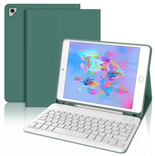 Teclado para iPad 6/5 Generacion 2018/2017 9.7, iPad Air 2/1 2014/2013 | Español Ñ Teclado Bluetooth Magnético Desmontable para iPad 6/5 Generación 2018/2017 9.7 Pulgadas, Verde Oscuro